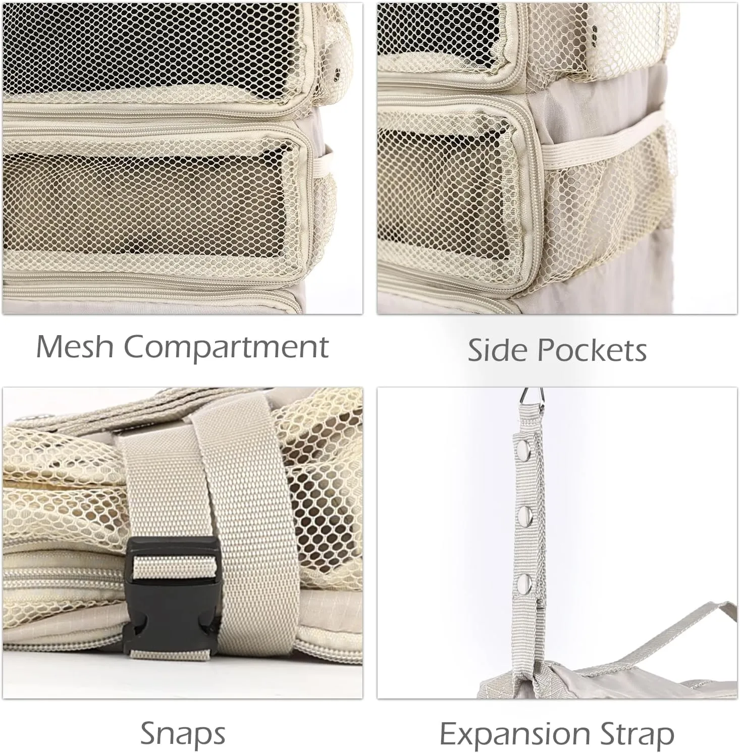 TABITORA Travel Luggage Organizer Hanging Packing Cubes Portable Hanging Shelves Carry on Closet for Suitcase with 2 Hooks,Collapsible(Beige,S)