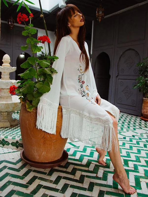 Tasseled Long Sleeves V-neck Midi Dresses