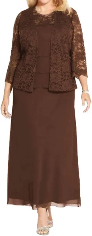 Tea Length Mother of The Bride Dresses Chiffon Evening Formal Dress Lace Jacket Plus Size Tiered