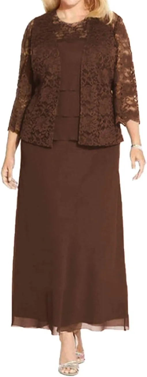 Tea Length Mother of The Bride Dresses Chiffon Evening Formal Dress Lace Jacket Plus Size Tiered