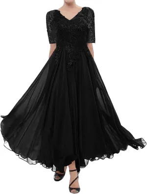 Tea Length Mother of The Bride Dresses for Wedding Lace Evening Formal Dress Half Sleeve Wedding Guest Groom Dress