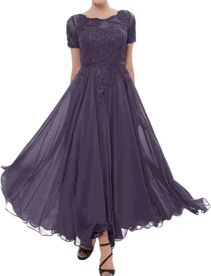 Tea Length Mother of The Bride Dresses for Wedding Lace Evening Formal Dress Half Sleeve Wedding Guest Groom Dress