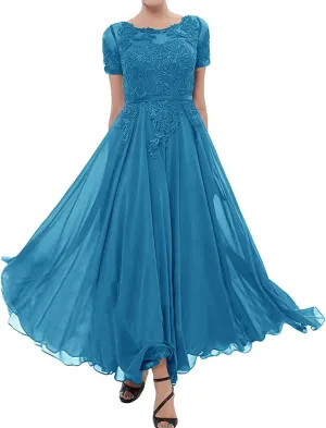 Tea Length Mother of The Bride Dresses for Wedding Lace Evening Formal Dress Half Sleeve Wedding Guest Groom Dress