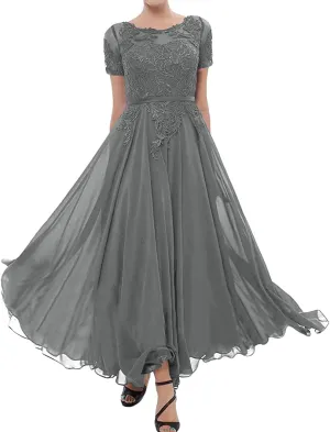 Tea Length Mother of The Bride Dresses for Wedding Lace Evening Formal Dress Half Sleeve Wedding Guest Groom Dress