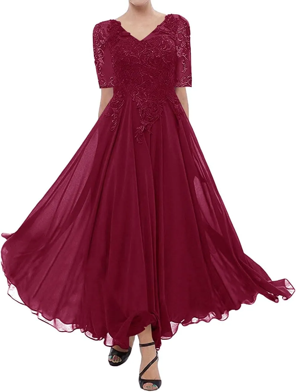 Tea Length Mother of The Bride Dresses for Wedding Lace Evening Formal Dress Half Sleeve Wedding Guest Groom Dress