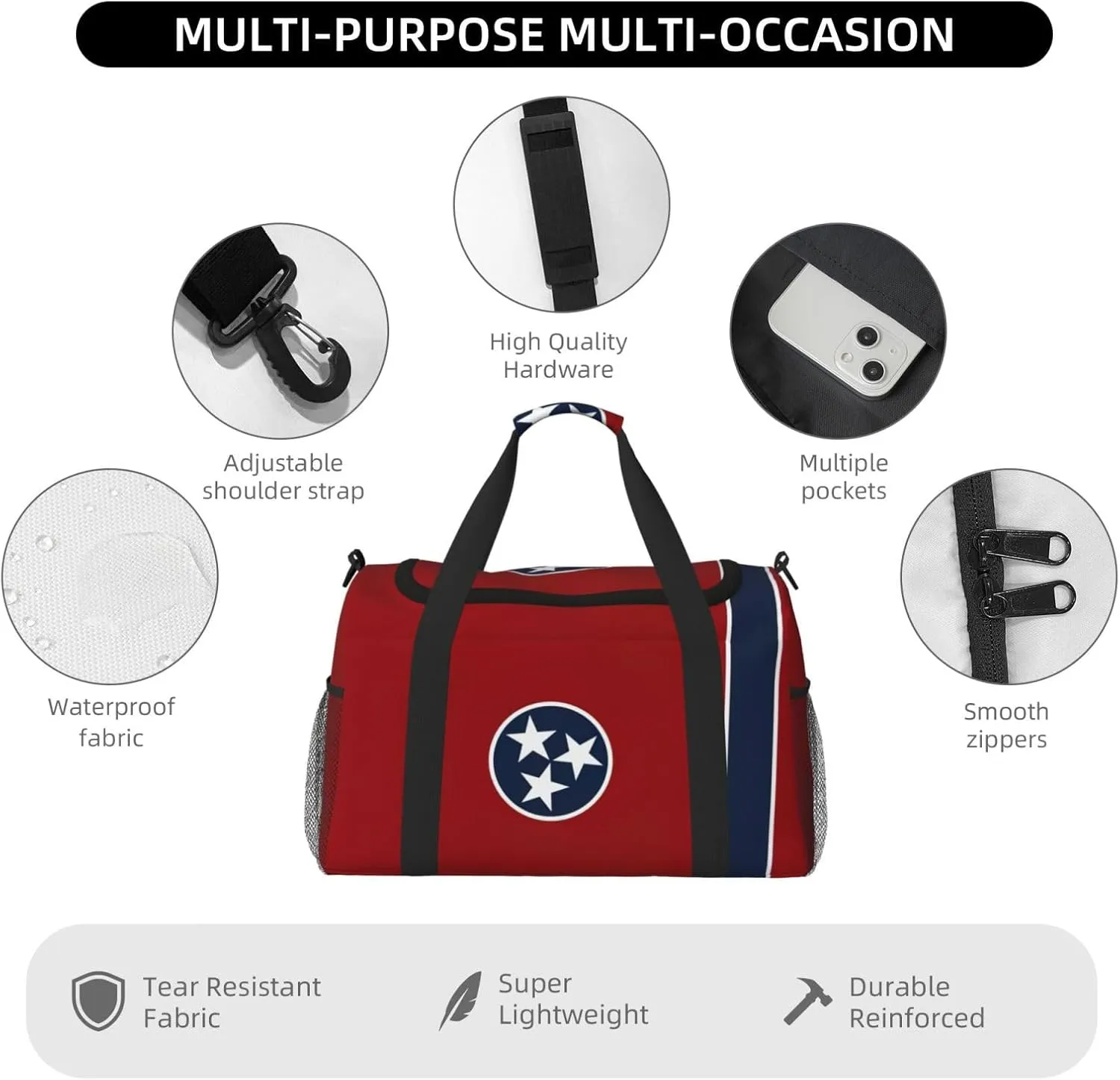 Tennessee State Flag Travel Bag, Weekender Bags For Women Men For Outdoor Adventures, Ideal For Camping And Hiking
