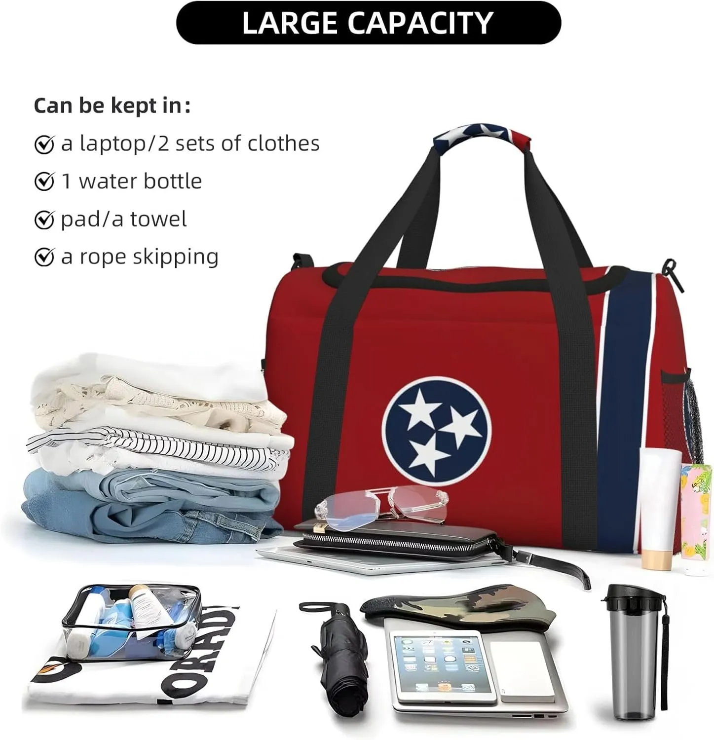 Tennessee State Flag Travel Bag, Weekender Bags For Women Men For Outdoor Adventures, Ideal For Camping And Hiking