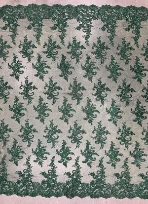 Tess Hunter Green Polyester Floral Embroidery with Sequins on Mesh Lace Fabric by The Yard - 10216