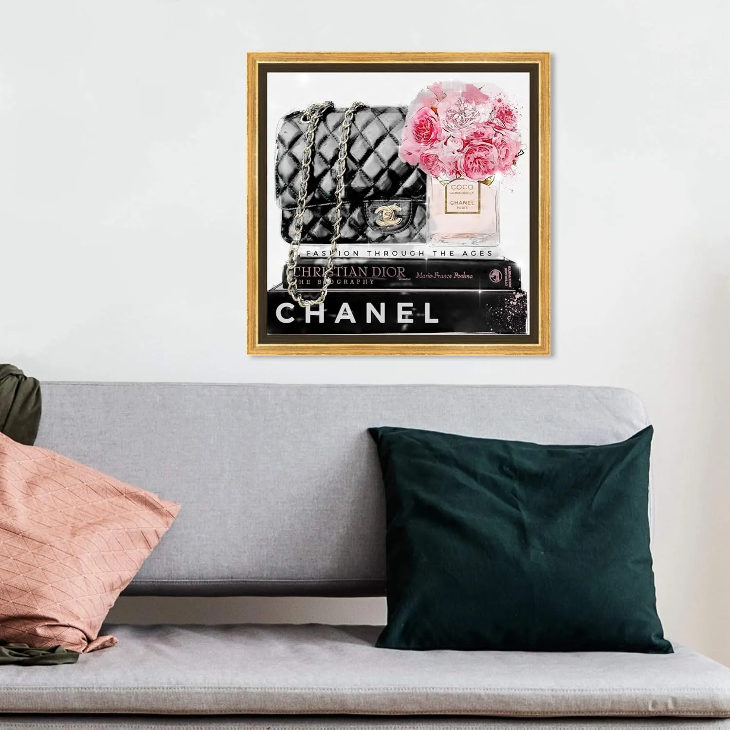 The Oliver Gal Artist Co. Fashion and Glam Framed Wall Art Canvas Prints 'Elegant Essentials Paris' Handbags Home Décor, 12 in x 12 in, Gold Floater