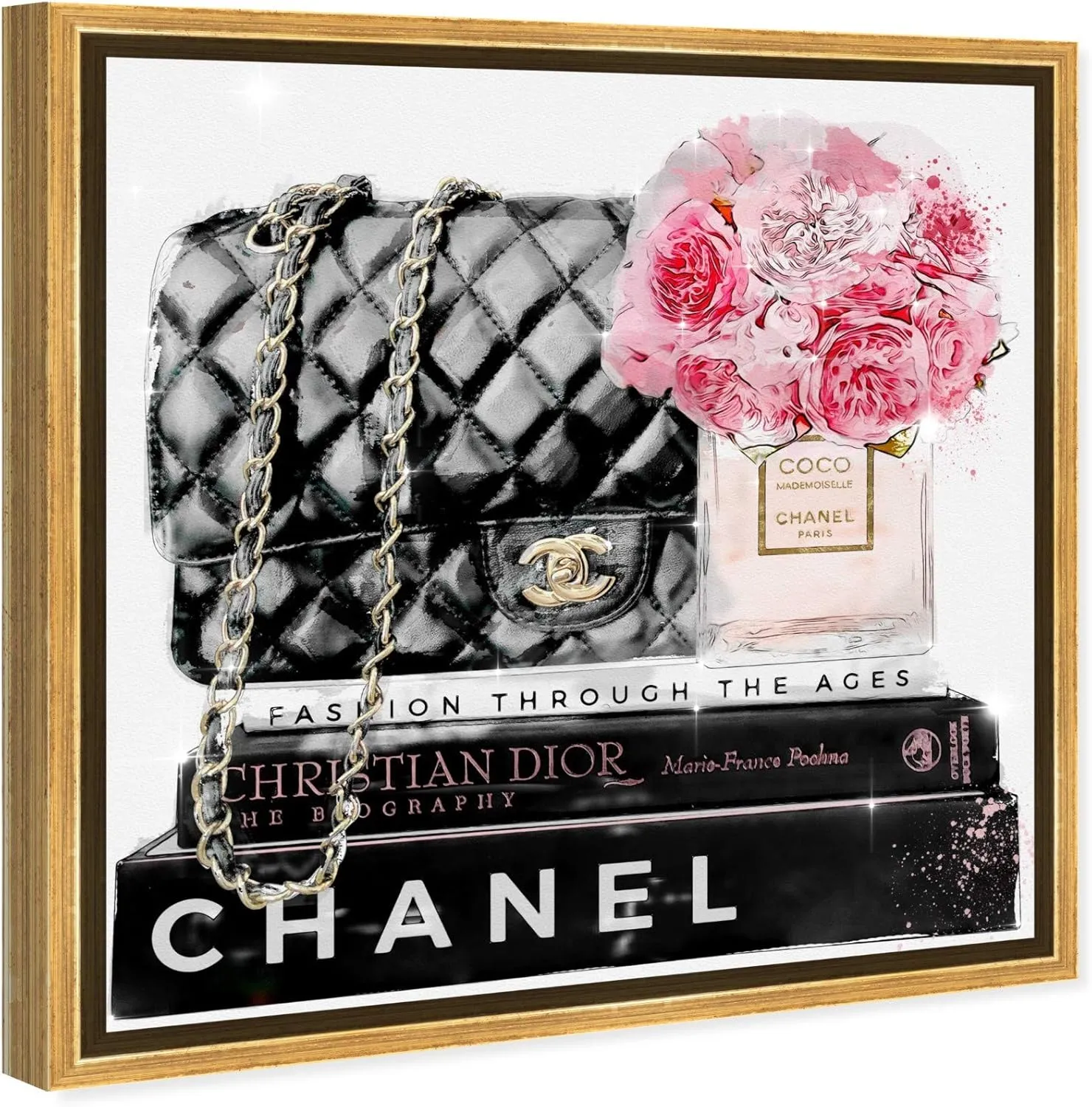 The Oliver Gal Artist Co. Fashion and Glam Framed Wall Art Canvas Prints 'Elegant Essentials Paris' Handbags Home Décor, 12 in x 12 in, Gold Floater