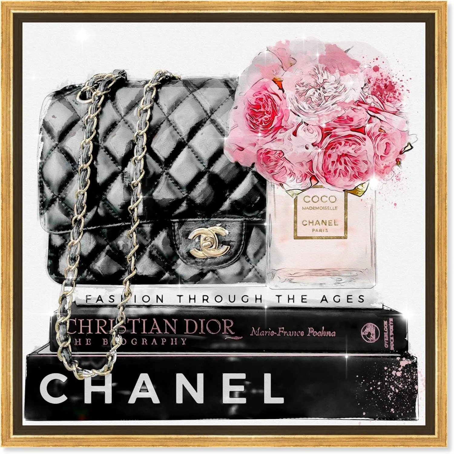 The Oliver Gal Artist Co. Fashion and Glam Framed Wall Art Canvas Prints 'Elegant Essentials Paris' Handbags Home Décor, 12 in x 12 in, Gold Floater