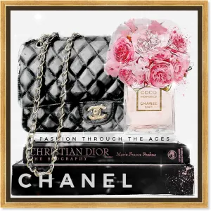 The Oliver Gal Artist Co. Fashion and Glam Framed Wall Art Canvas Prints 'Elegant Essentials Paris' Handbags Home Décor, 12 in x 12 in, Gold Floater
