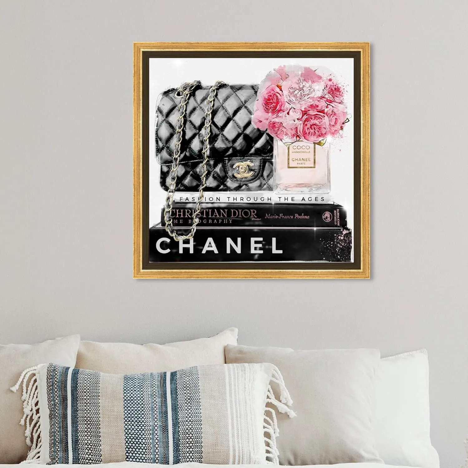 The Oliver Gal Artist Co. Fashion and Glam Framed Wall Art Canvas Prints 'Elegant Essentials Paris' Handbags Home Décor, 12 in x 12 in, Gold Floater