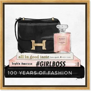 The Oliver Gal Artist Co. Fashion and Glam Framed Wall Art Canvas Prints 'My Always Essentials' Handbags Home Décor, 24" x 24", Black, Pink