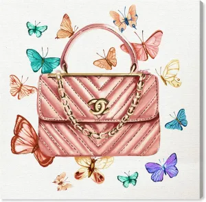 The Oliver Gal Artist Co. Fashion and Glam Wall Art Canvas Prints 'Bright Butterflies Bag' Handbags