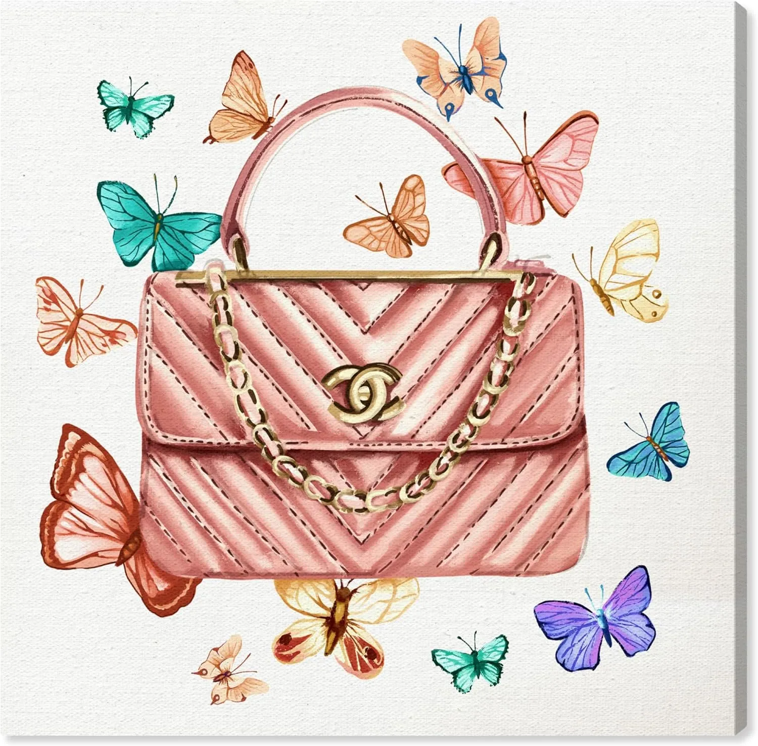The Oliver Gal Artist Co. Fashion and Glam Wall Art Canvas Prints 'Bright Butterflies Bag' Handbags