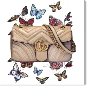The Oliver Gal Artist Co. Fashion and Glam Wall Art Canvas Prints 'Doll Memories-Butterflies Bag' Home Décor, 30" x 30", Brown, Red