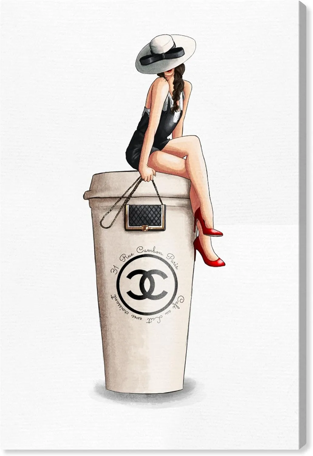 The Oliver Gal Artist Co. Fashion and Glam Wall Art Canvas Prints Handbags Cafe Au Lait Cambon Dark Home Décor, 10x15