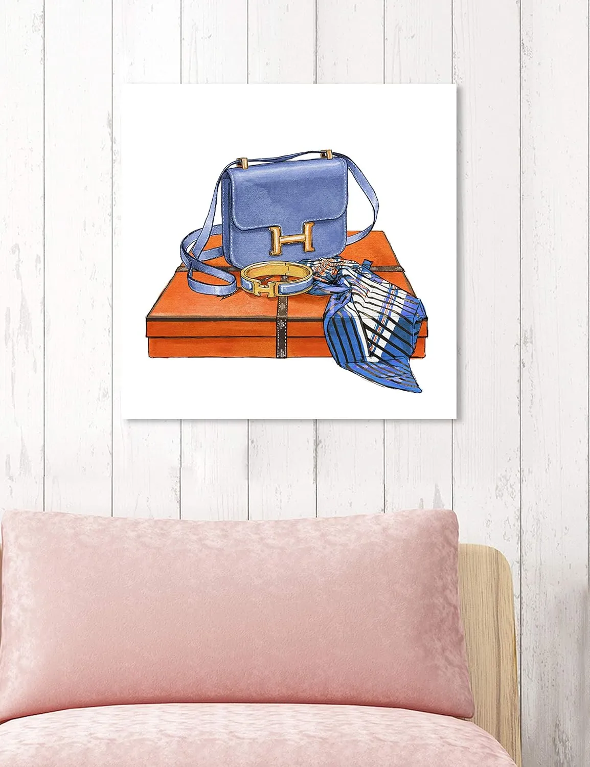 The Oliver Gal Artist Co. Fashion and Glam Wall Art Canvas Prints 'My Bag Collection VI Custom' Home Décor, 20" x 20", Blue, Orange