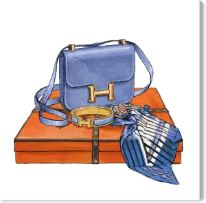 The Oliver Gal Artist Co. Fashion and Glam Wall Art Canvas Prints 'My Bag Collection VI Custom' Home Décor, 20" x 20", Blue, Orange