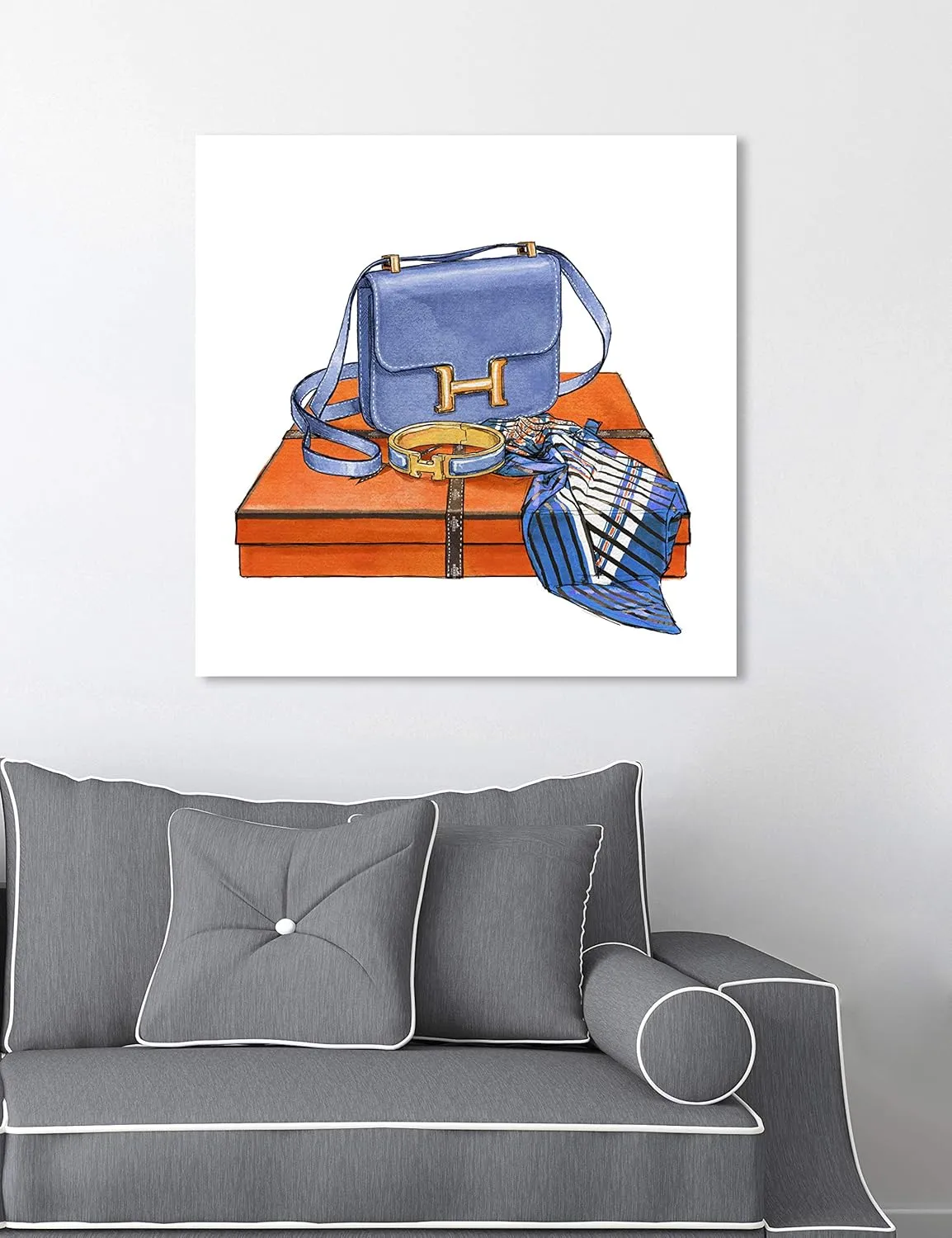 The Oliver Gal Artist Co. Fashion and Glam Wall Art Canvas Prints 'My Bag Collection VI Custom' Home Décor, 20" x 20", Blue, Orange