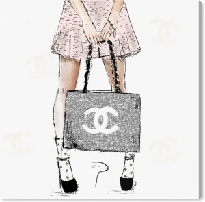 The Oliver Gal Artist Co. Fashion and Glam Wall Art Canvas Prints 'Pily Montiel - Tweed Girl Rose' Handbags