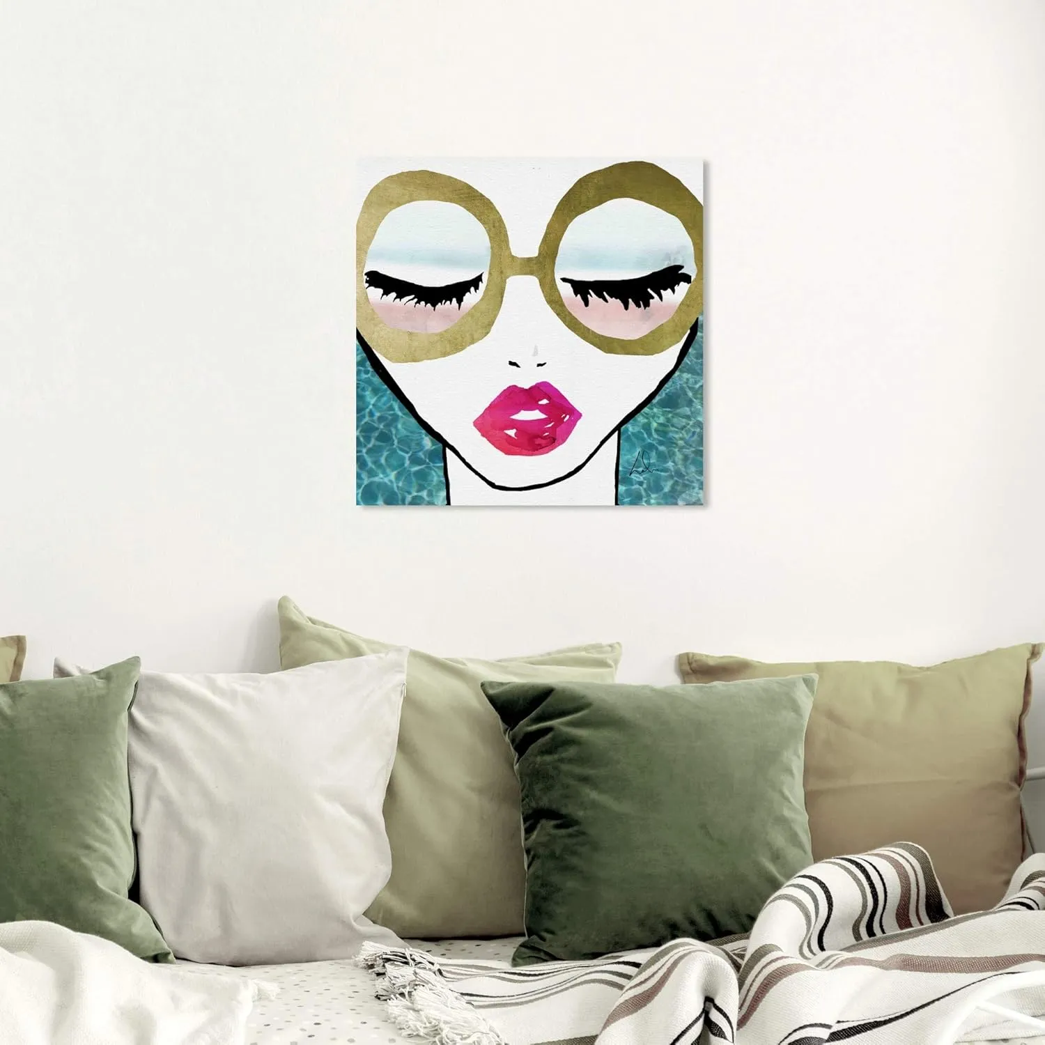 The Oliver Gal Artist Co. Fashion and Glam Wall Art Canvas Prints 'Ready for The Water Golden' Home Décor, 20 in x 20 in, Blue, Pink