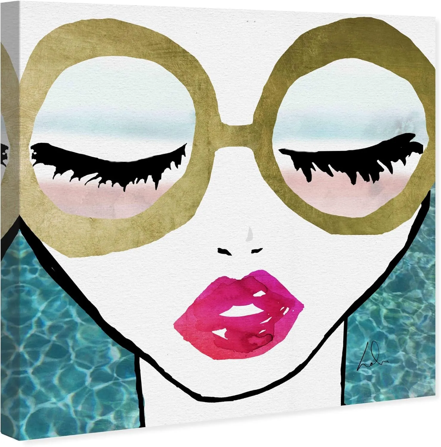 The Oliver Gal Artist Co. Fashion and Glam Wall Art Canvas Prints 'Ready for The Water Golden' Home Décor, 20 in x 20 in, Blue, Pink