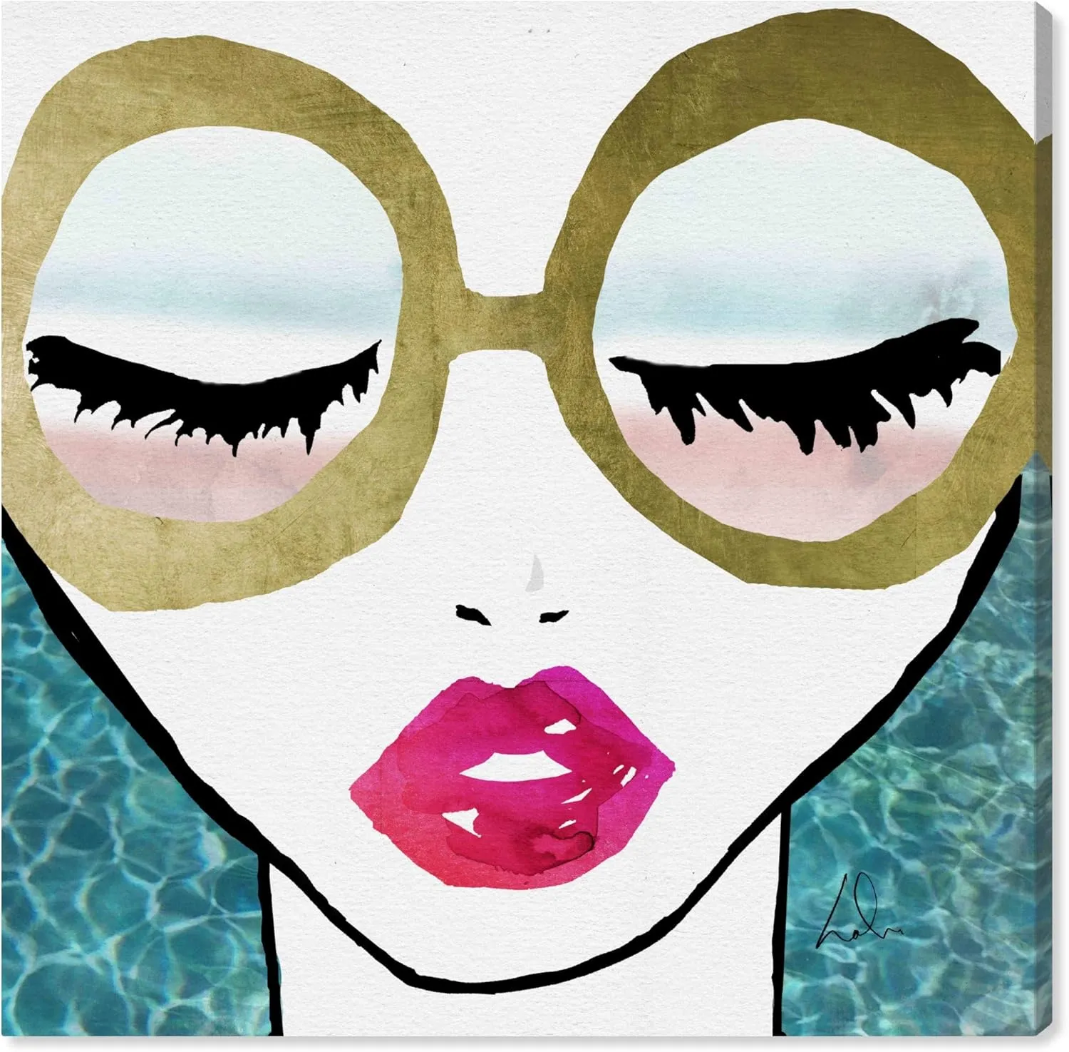 The Oliver Gal Artist Co. Fashion and Glam Wall Art Canvas Prints 'Ready for The Water Golden' Home Décor, 20 in x 20 in, Blue, Pink