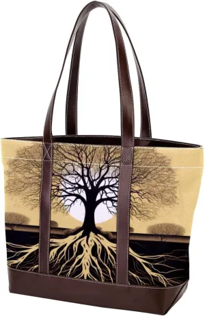The Tote Bag For Women,Tote Bag With Zipper,Canvas Tote Bag,African Grassland Tree Root Handbags, 13.3x4.7x12.2 in, I0557opiaesju