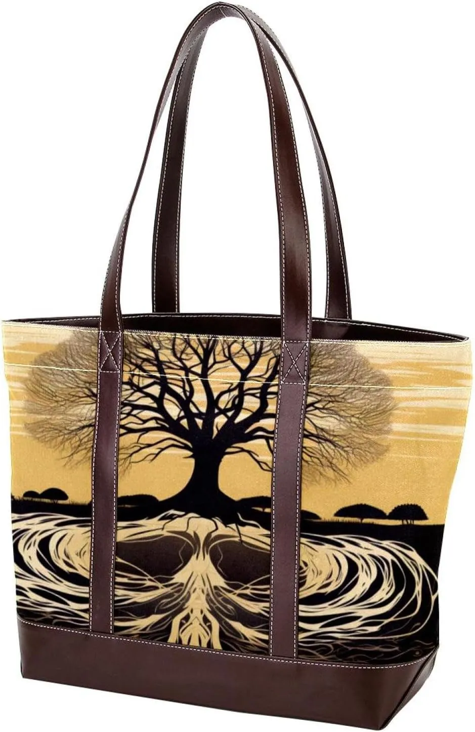 The Tote Bag For Women,Tote Bag With Zipper,Canvas Tote Bag,African Grassland Tree Root Handbags