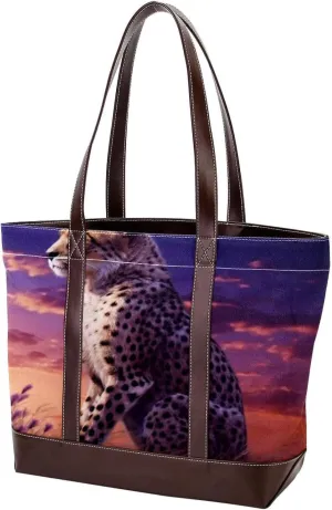 The Tote Bag For Women,Tote Bag With Zipper,Canvas Tote Bag,African Savannah Animal Leopard Handbags