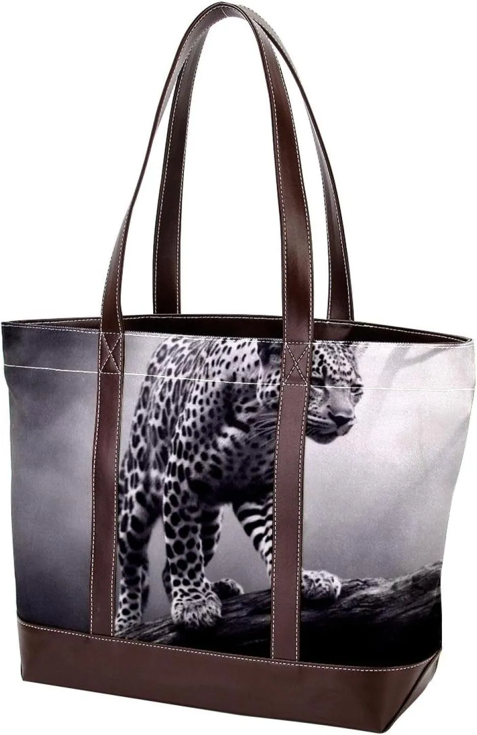 The Tote Bag For Women,Tote Bag With Zipper,Canvas Tote Bag,Black Gray Fog Leopard Handbags
