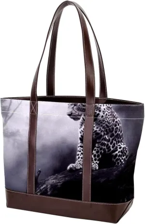 The Tote Bag For Women,Tote Bag With Zipper,Canvas Tote Bag,Black Gray Fog Leopard Handbags