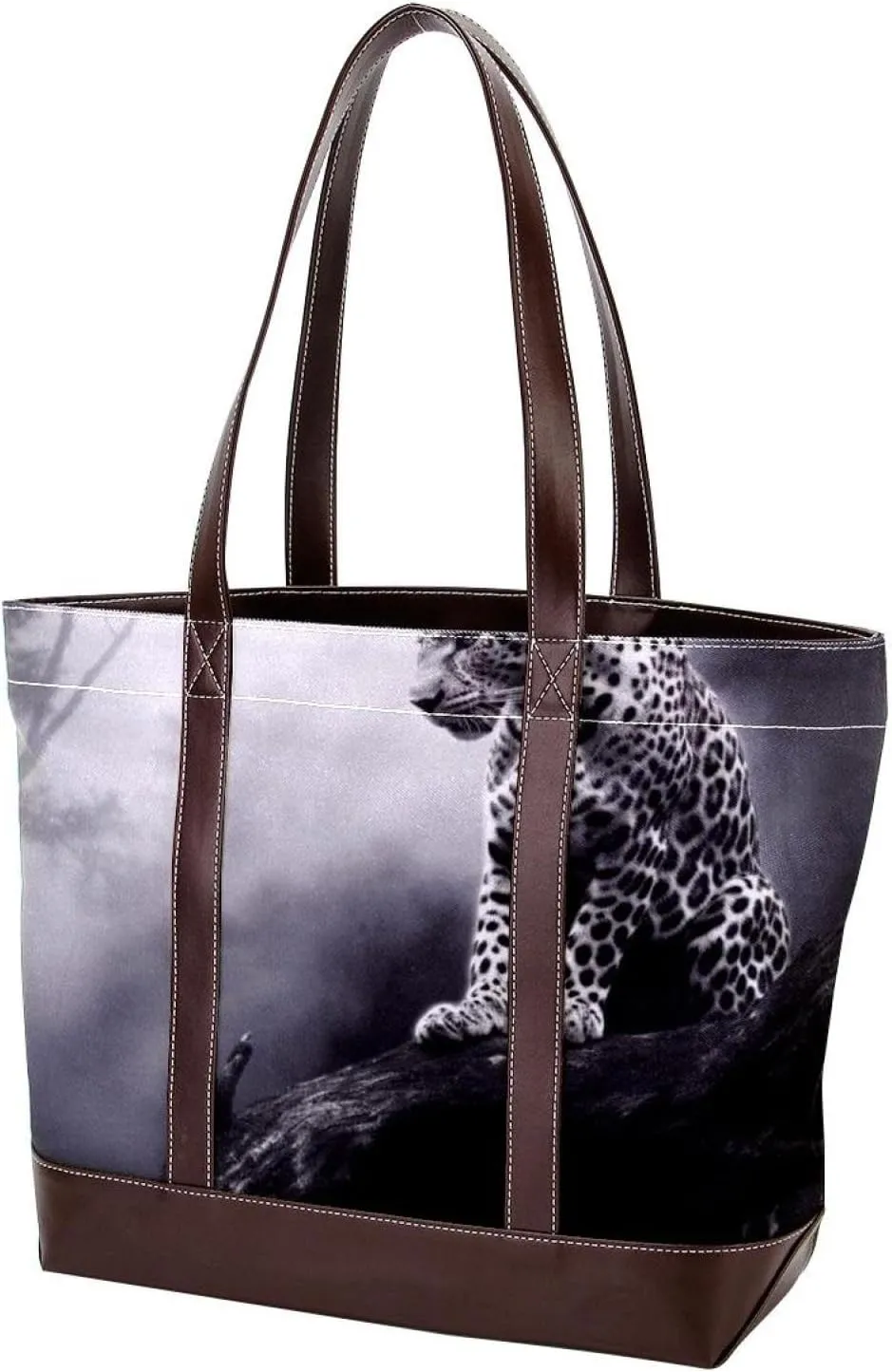 The Tote Bag For Women,Tote Bag With Zipper,Canvas Tote Bag,Black Gray Fog Leopard Handbags