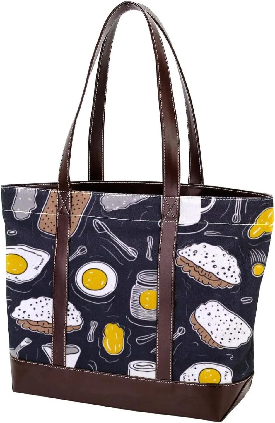 The Tote Bag For Women,Tote Bag With Zipper,Canvas Tote Bag,Breakfast Coffee Fried Egg Handbags