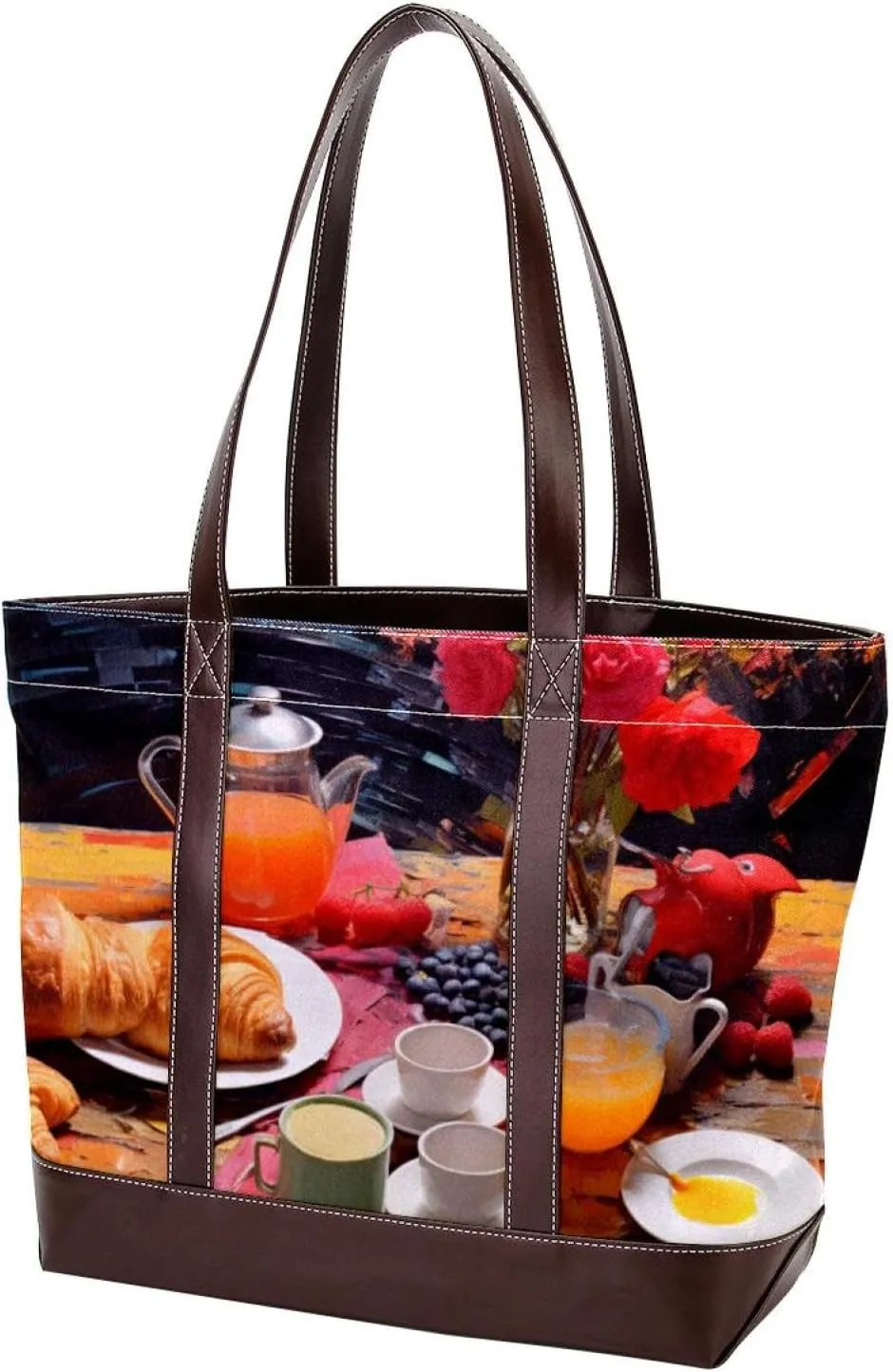 The Tote Bag For Women,Tote Bag With Zipper,Canvas Tote Bag,Breakfast Food Handbags