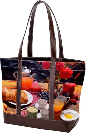The Tote Bag For Women,Tote Bag With Zipper,Canvas Tote Bag,Breakfast Food Handbags