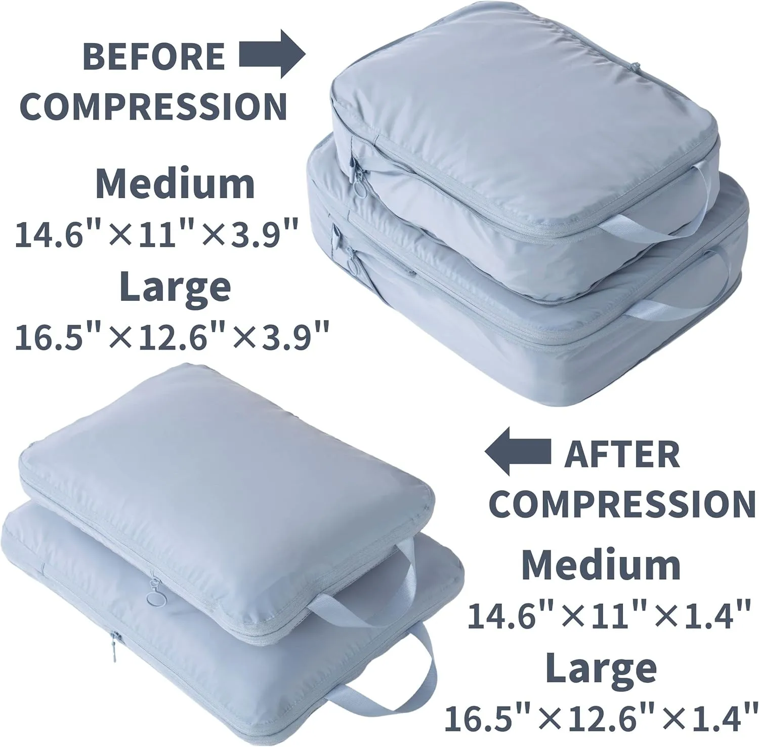 tianzong Compression Packing Cubes for Suitcases, Luggage Organizer Bags Set for Travel (Black, 2 Pack Medium)