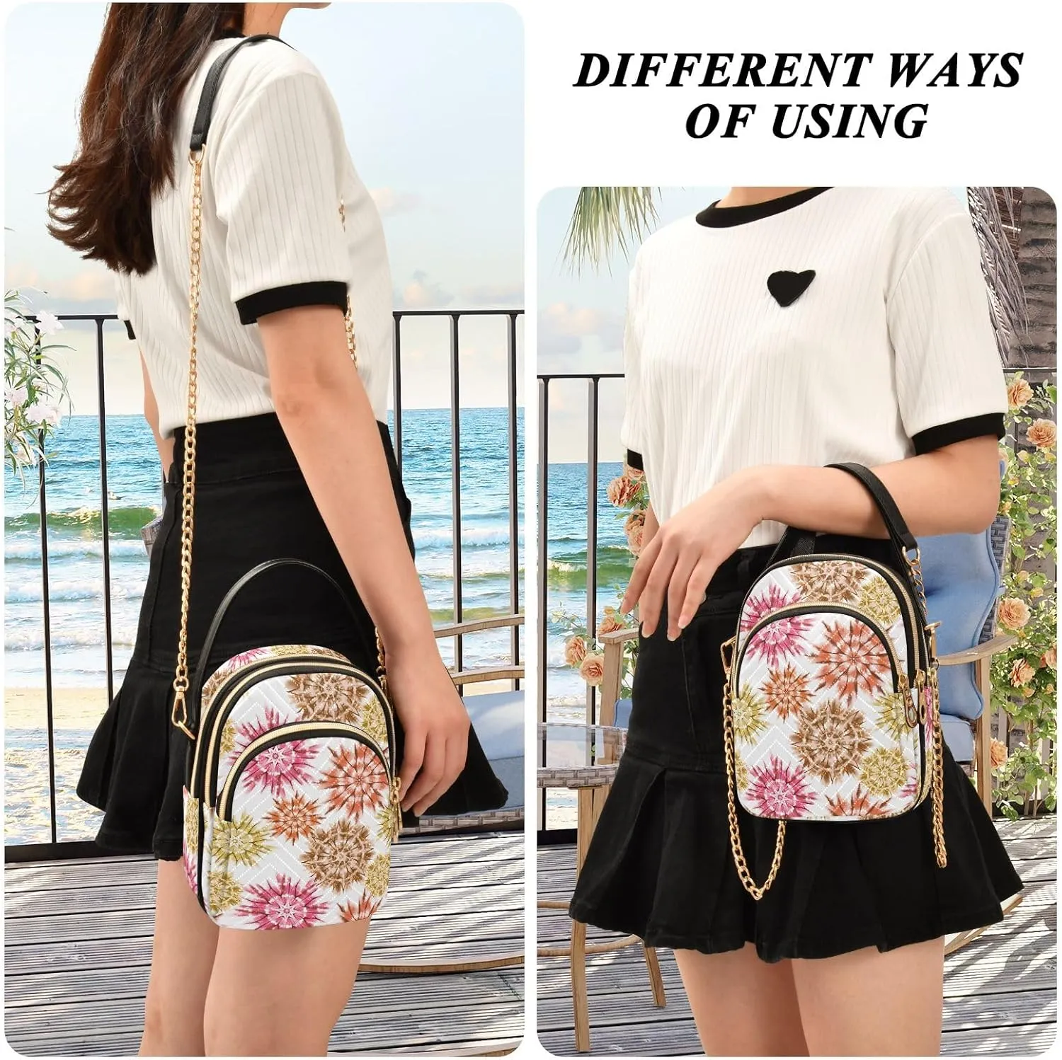 Tie Dye Flowers Quilted Crossbody Purse Crossbody Phone Bags for Women