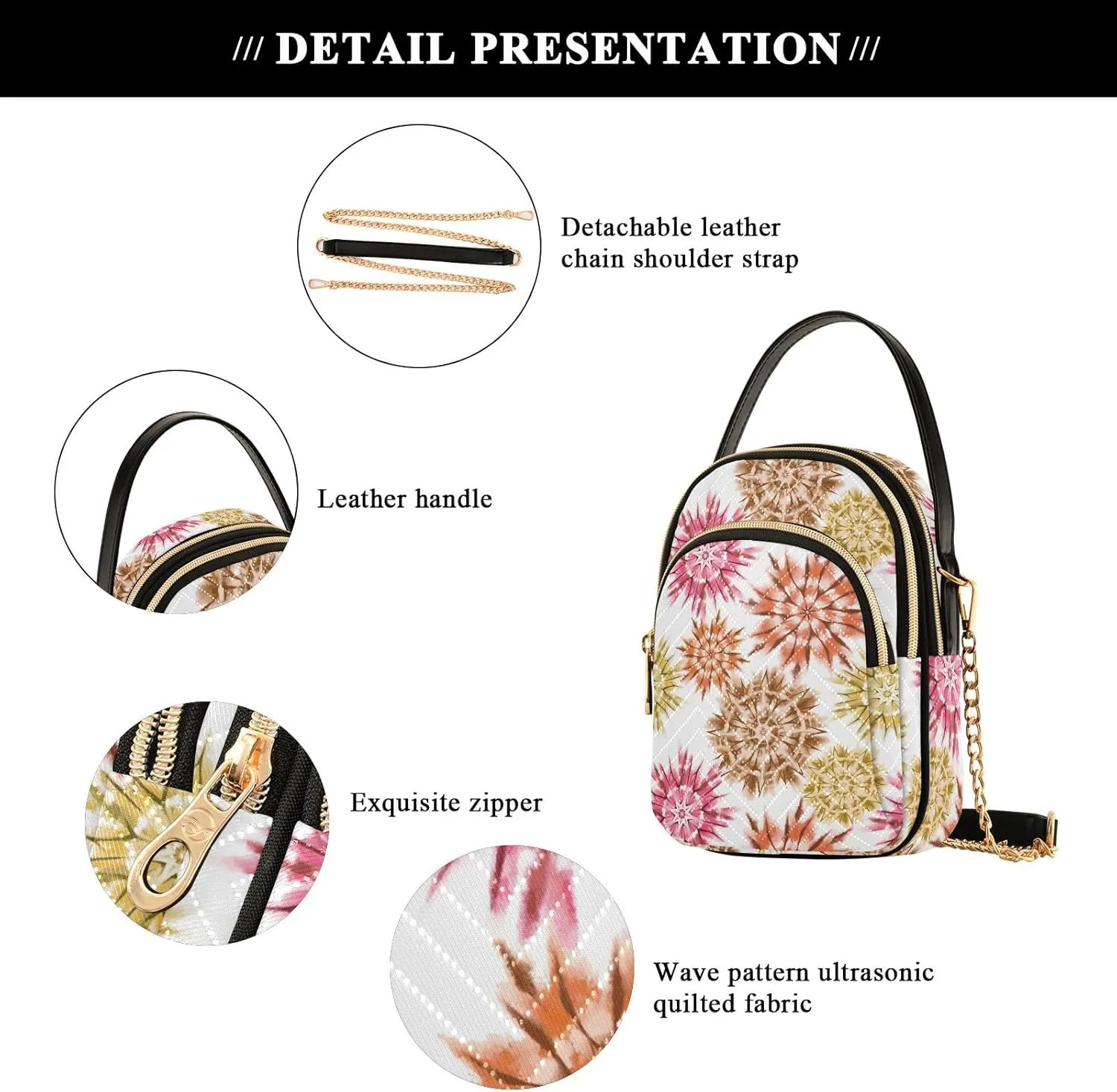 Tie Dye Flowers Quilted Crossbody Purse Crossbody Phone Bags for Women