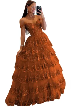 TIRAS Sweetheart Prom Dress Long with Slit Off Shoulder Lace Applique Evening Dress for Teens CM274