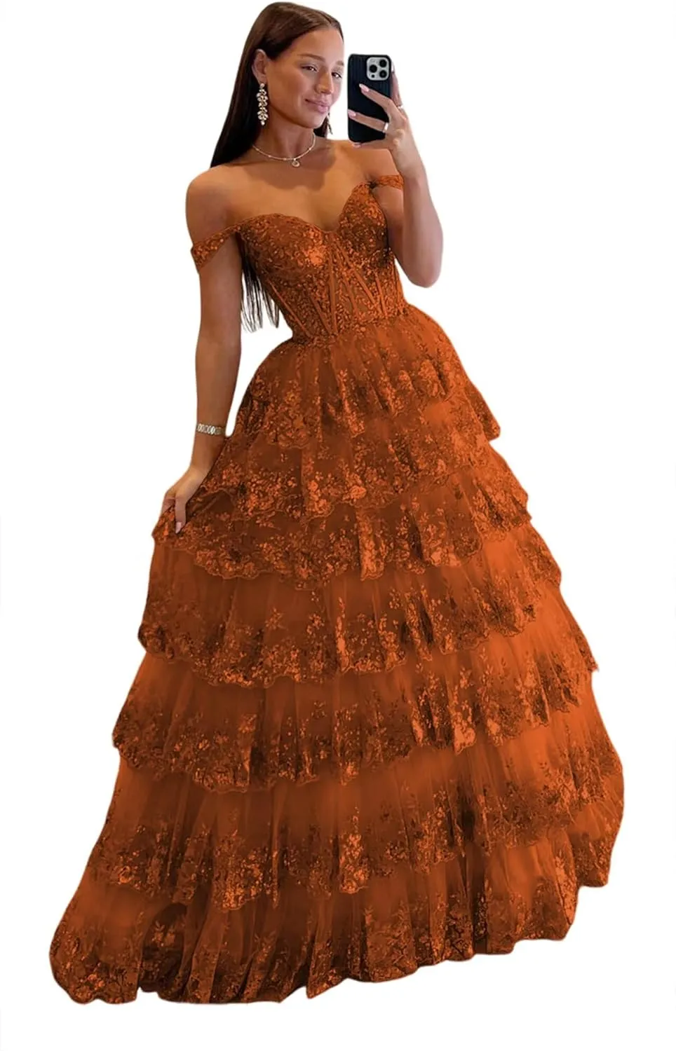 TIRAS Sweetheart Prom Dress Long with Slit Off Shoulder Lace Applique Evening Dress for Teens CM274