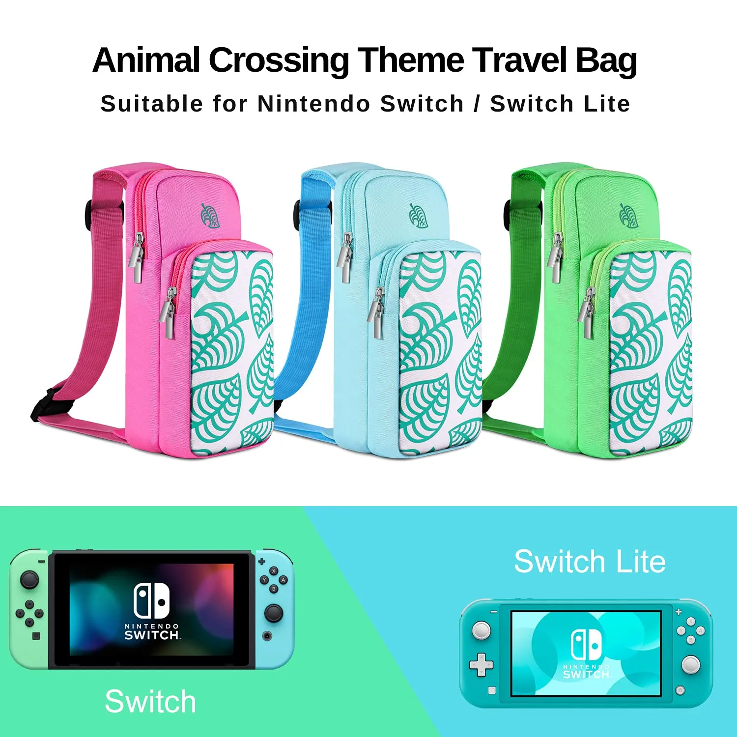 TNP Switch Bag - Travel Case for Nintendo Switch & Switch Lite - Cute Portable Carrying Backpack for Animal Crossing Games & Accessories - Blue