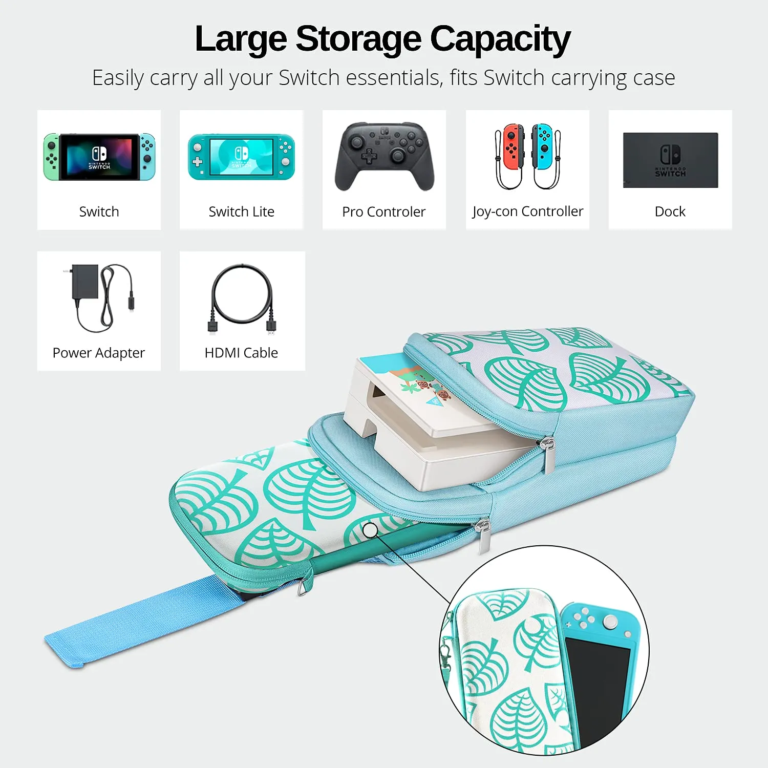 TNP Switch Bag - Travel Case for Nintendo Switch & Switch Lite - Cute Portable Carrying Backpack for Animal Crossing Games & Accessories - Blue