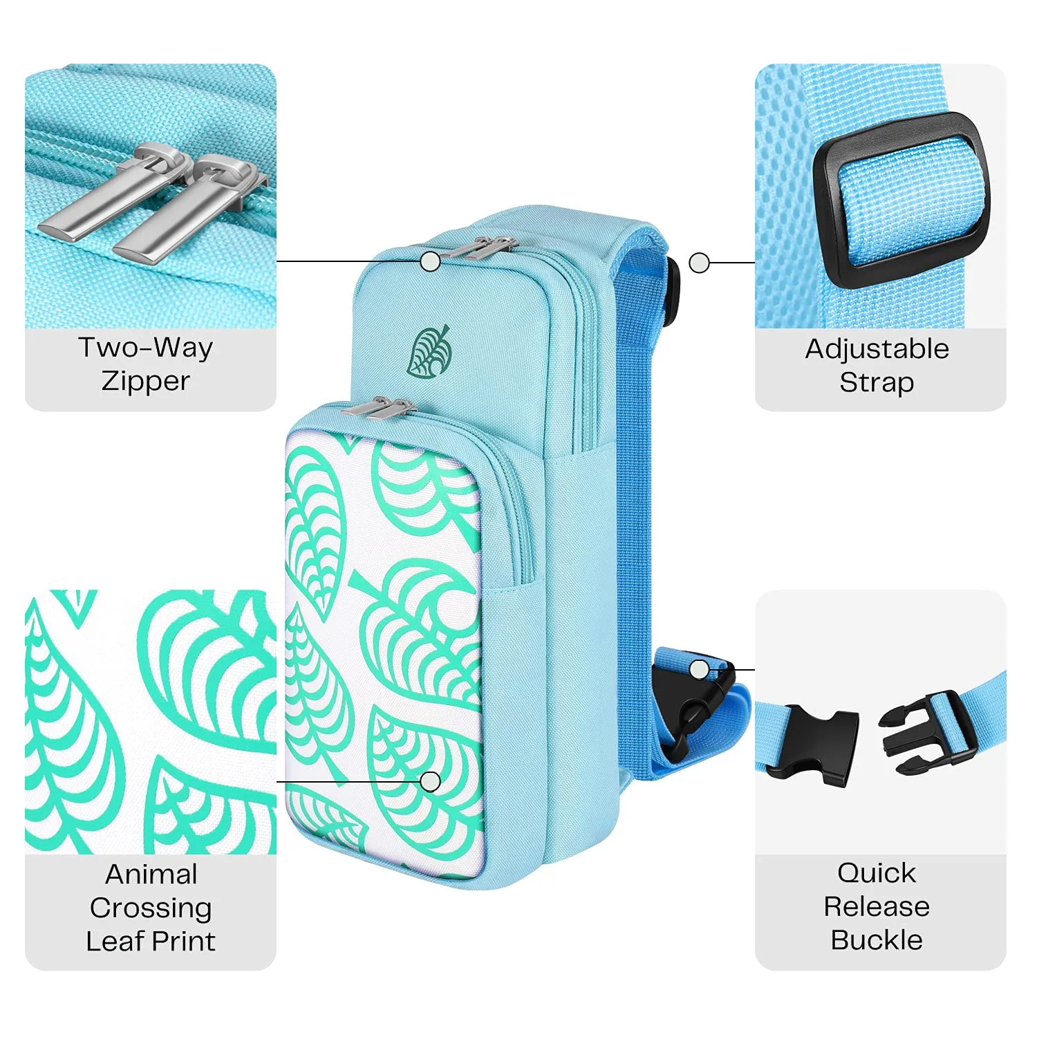 TNP Switch Bag - Travel Case for Nintendo Switch & Switch Lite - Cute Portable Carrying Backpack for Animal Crossing Games & Accessories - Blue
