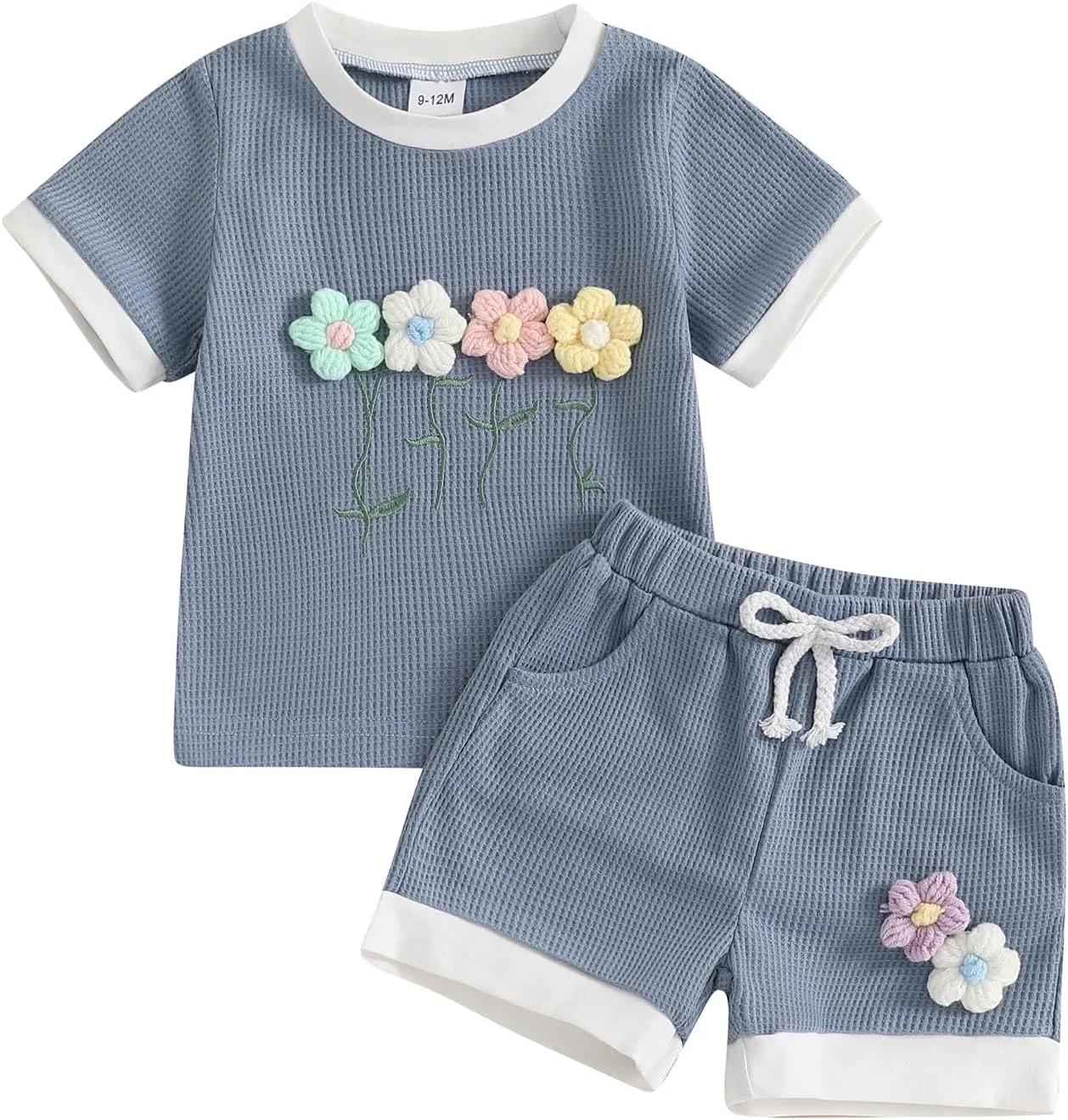 Toddler Baby Girl Summer Outfits Flower Embroidered Short Sleeve Top Shorts 2Pcs Set Infant Cute Spring Clothes