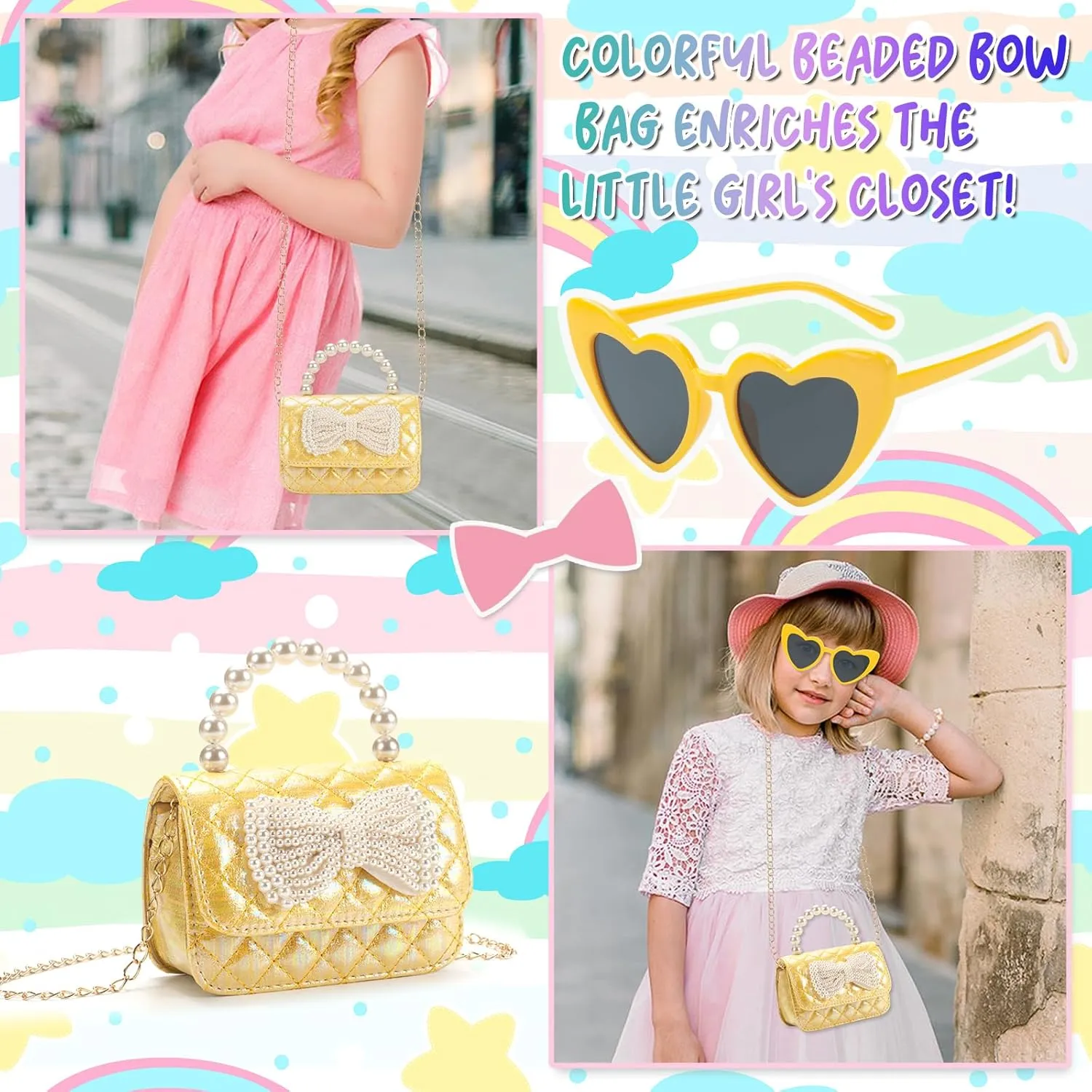 Toddler Crossbody Bag - Bow Purse for Little Girls, Birthday Gift
