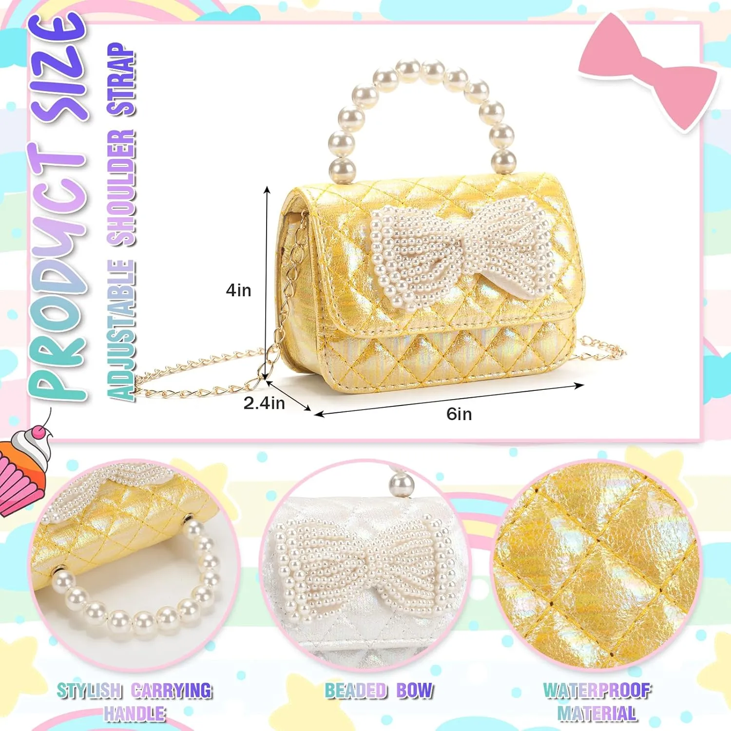 Toddler Crossbody Bag - Bow Purse for Little Girls, Birthday Gift