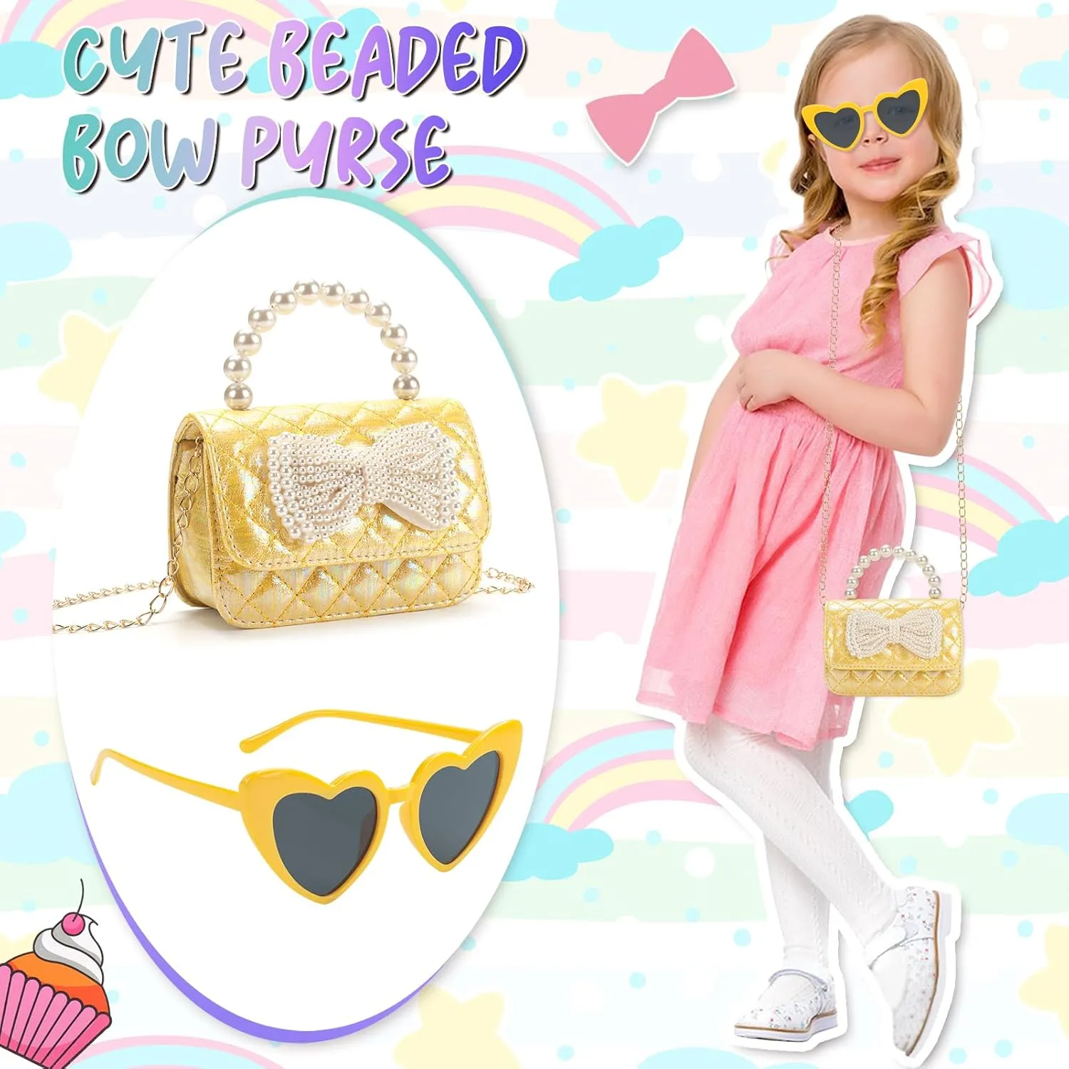 Toddler Crossbody Bag - Bow Purse for Little Girls, Birthday Gift